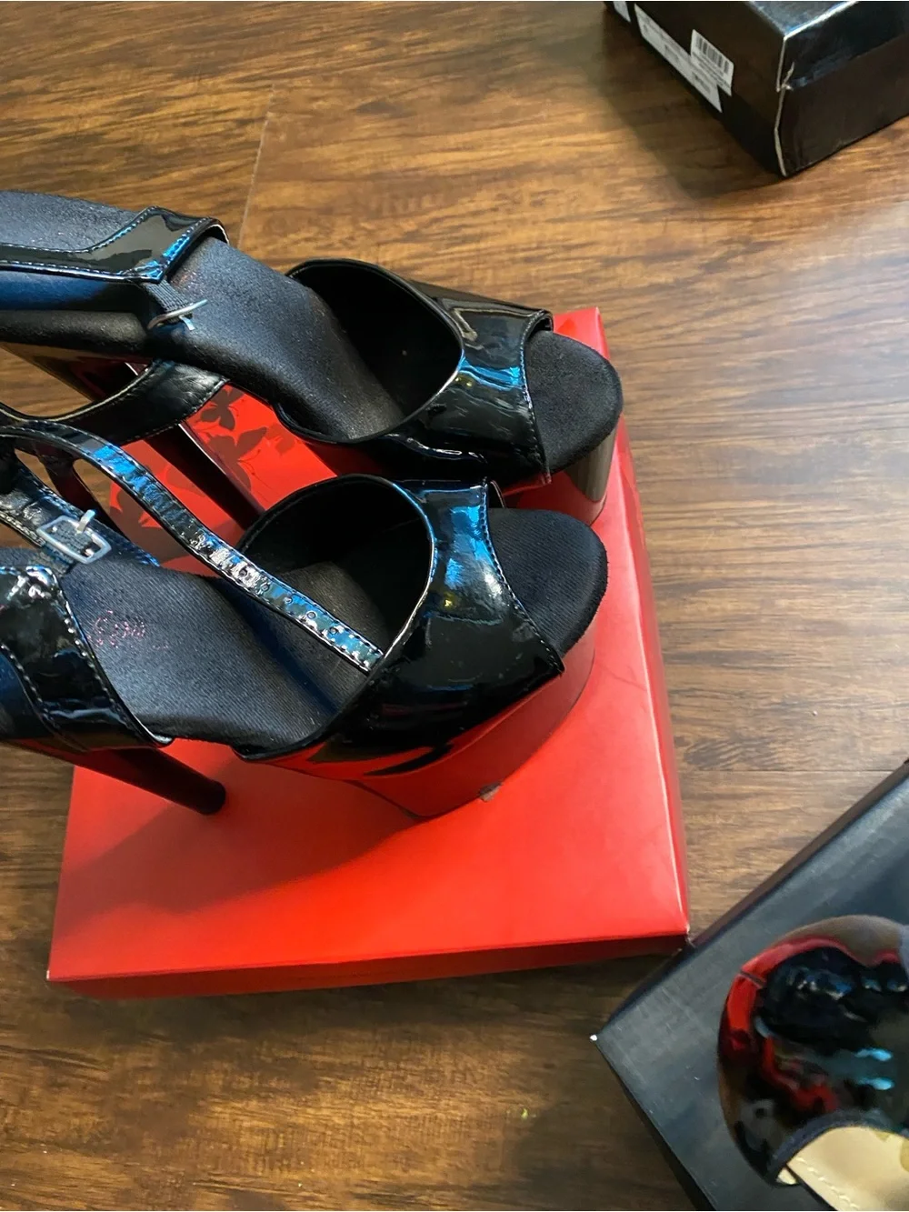 Pleaser Black Patent Platform Stiletto Sandals